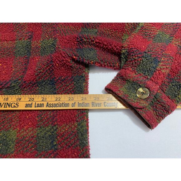 VTG 90s Alf Kuhl Mens L Large Fleece Sherpa Red Plaid Full Zip Jacket USA Made - Picture 4 of 9